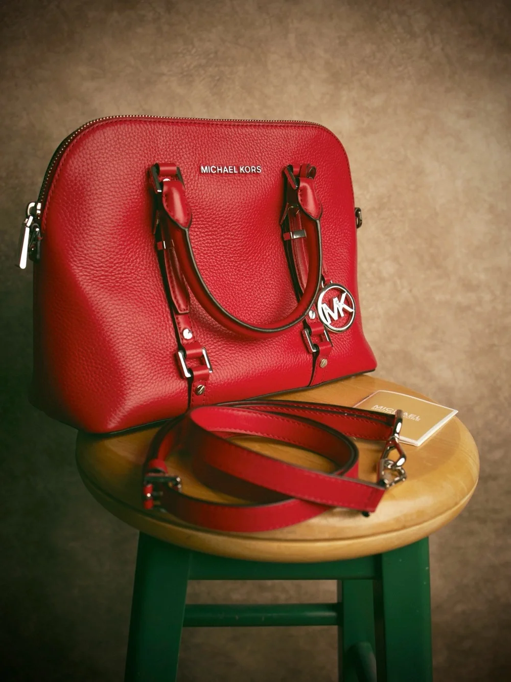Michael Kors Fuchsia Leather Satchel with MK Charm